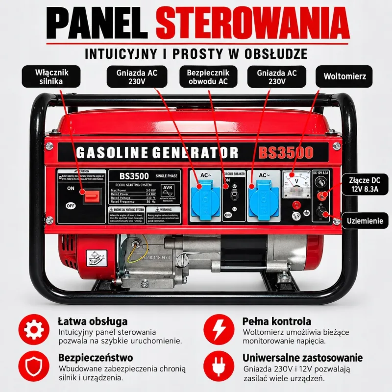 Agregat prądotwórczy 3000 W, benzynowy, AVR, miedziane uzwojenie, 7 KM — zdjęcie 3